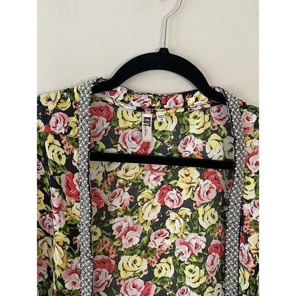 Kut From The Kloth Medium Embellished Faux Pearl Floral Print Wrap Top Sheer - Picture 4 of 8